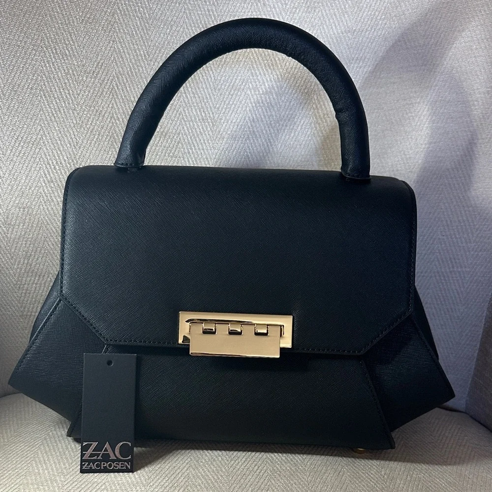 ZAC Zac Posen Elegant Black Satchel with Gold Hardware